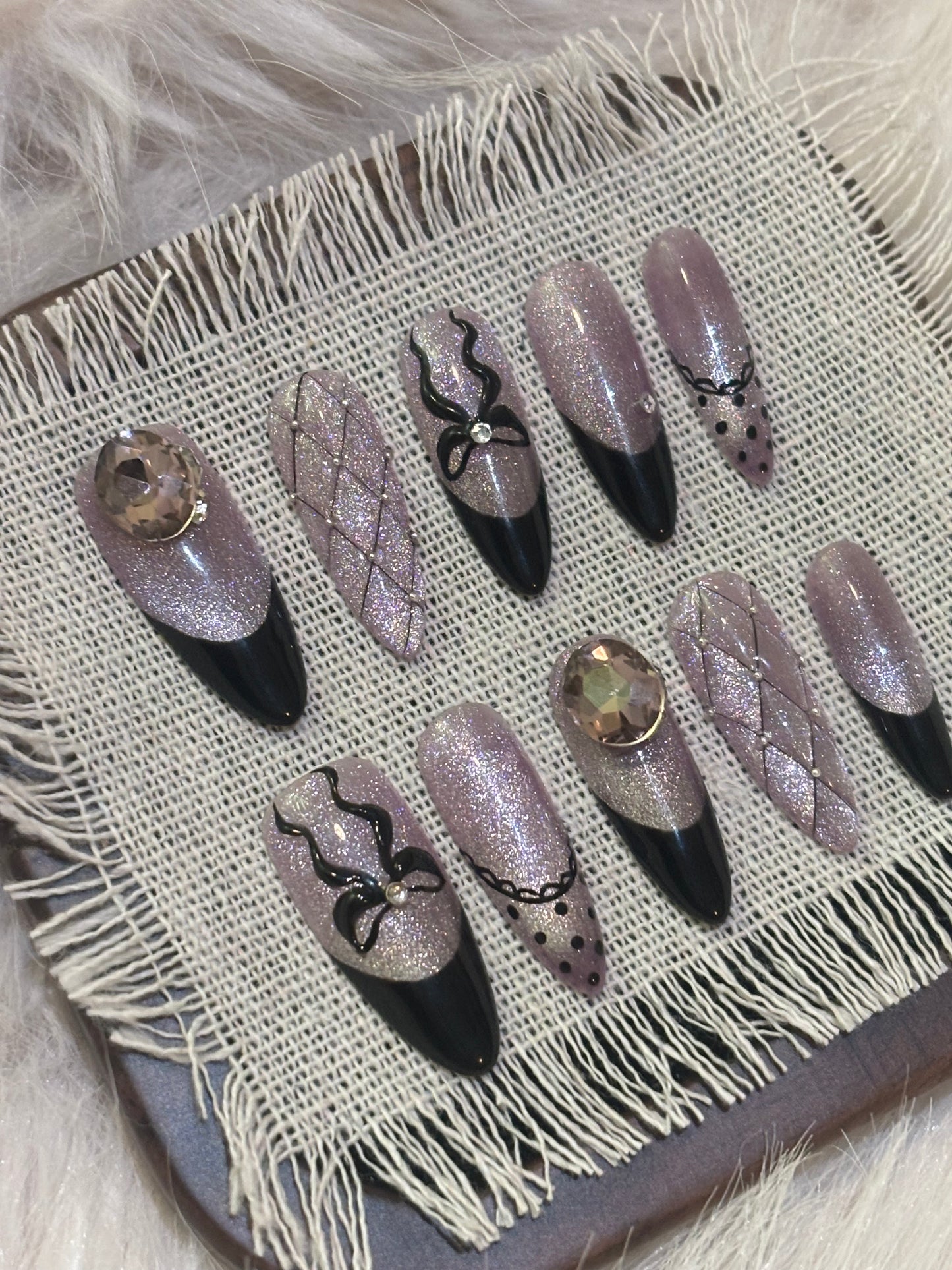 “Purple Ribbon” Handmade Press-on nail