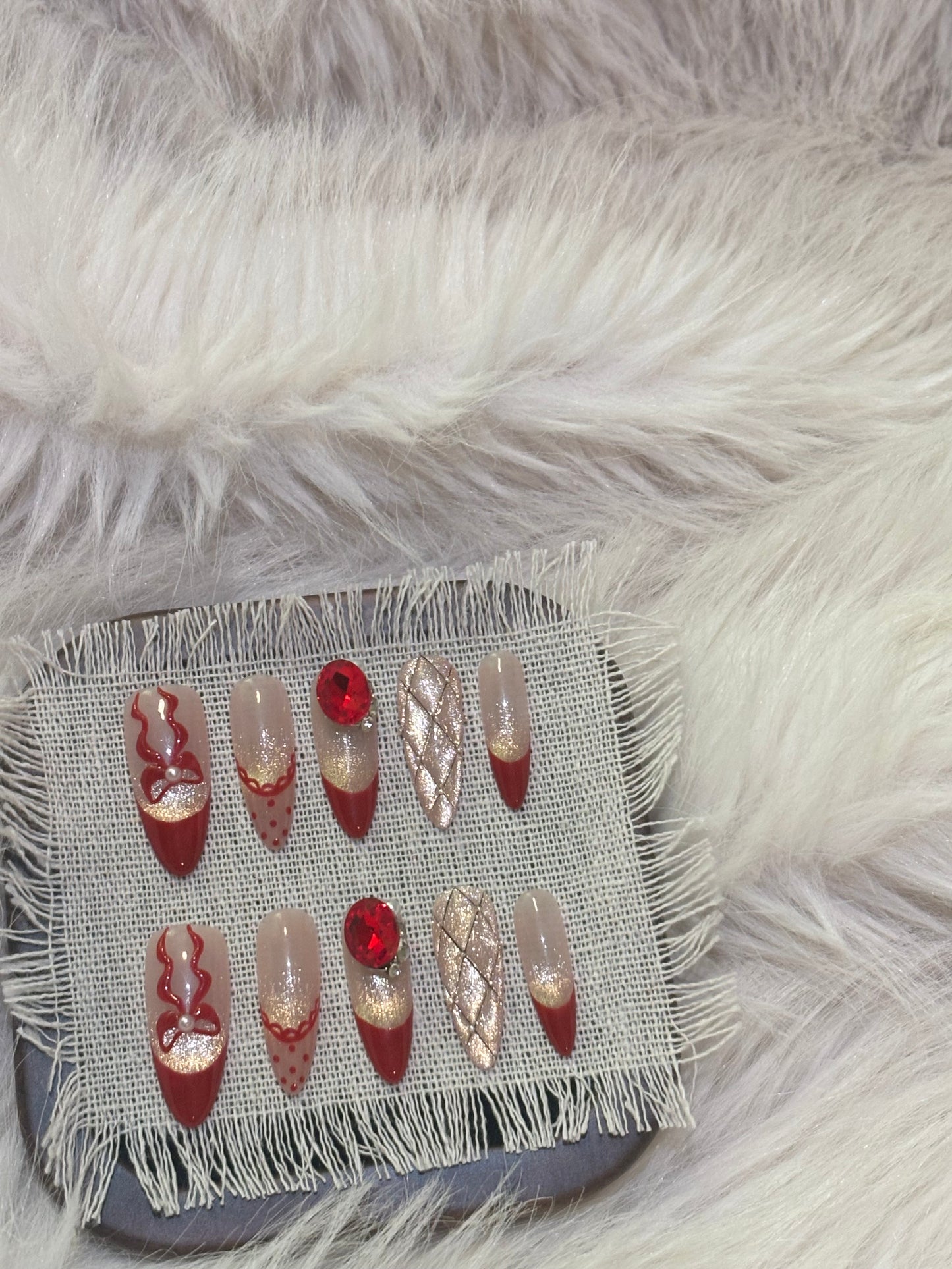 “Red Ribbon” Handmade Press-on nail