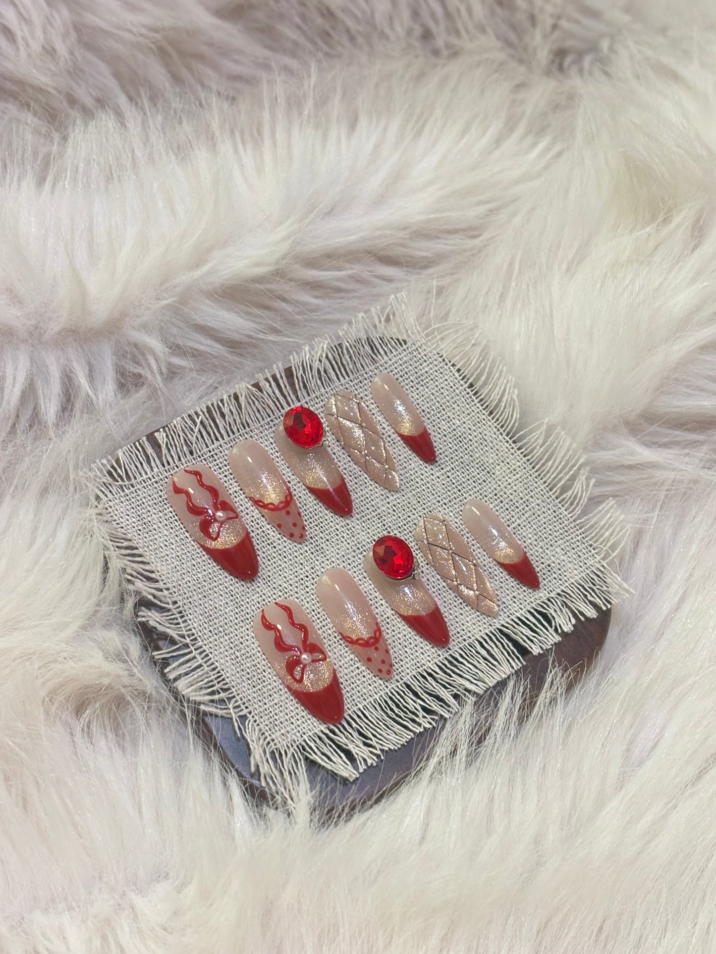 “Red Ribbon” Handmade Press-on nail