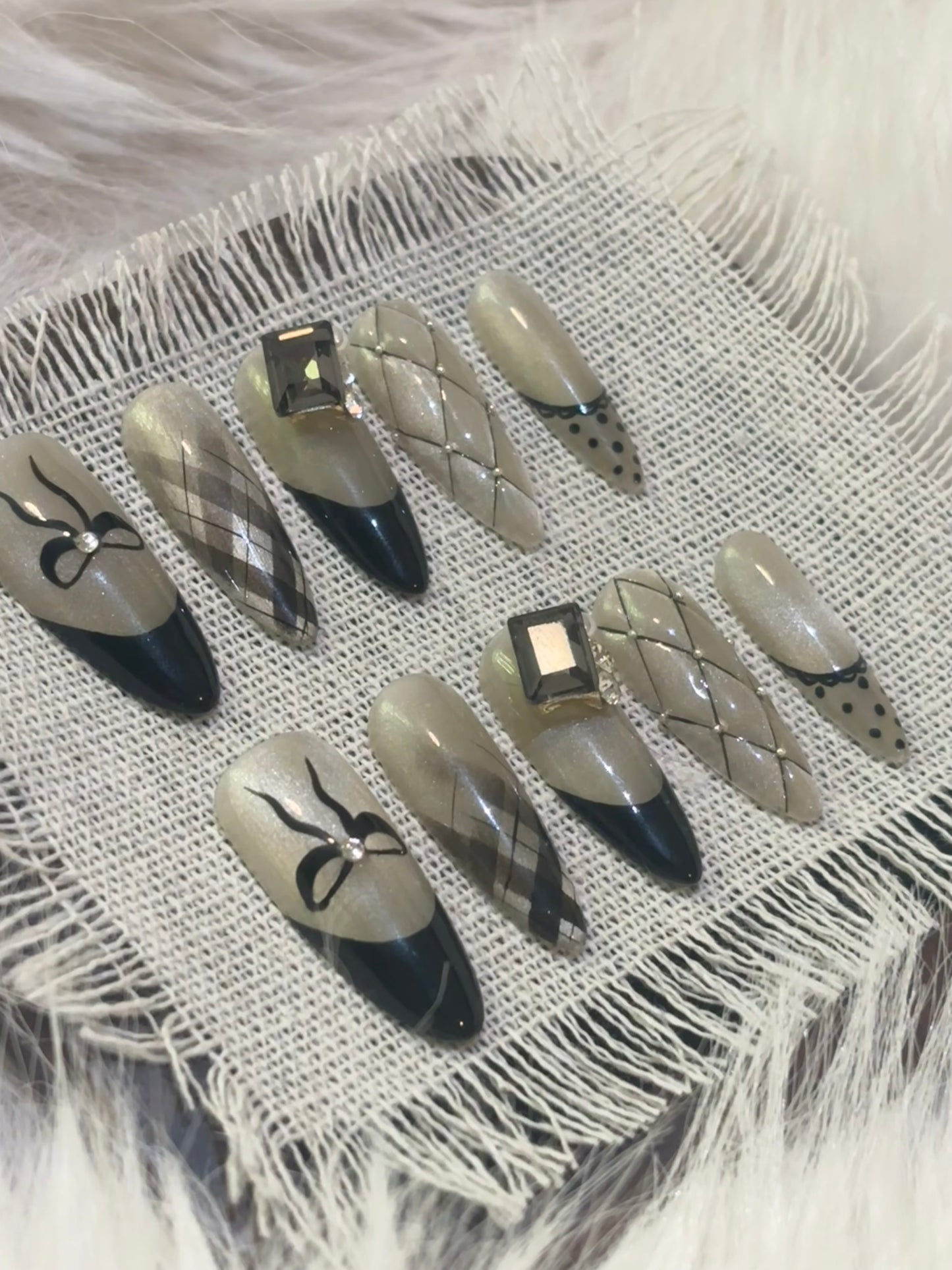 “Black Ribbon” Handmade Press-on nail