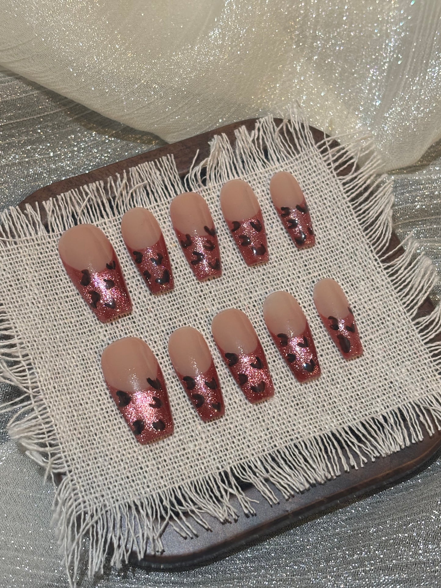 “Pink Leopard Glitter ” Handmade Press-on nail