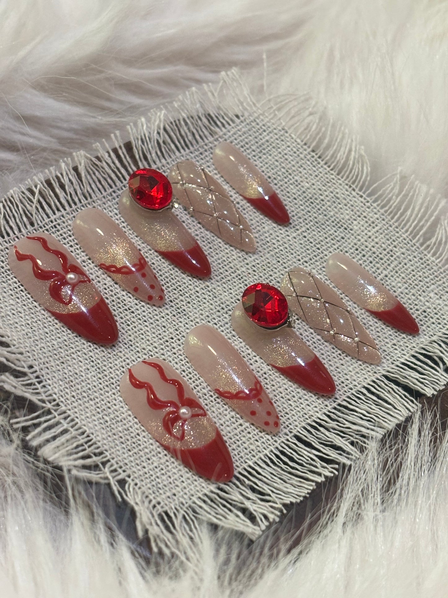 “Red Ribbon” Handmade Press-on nail