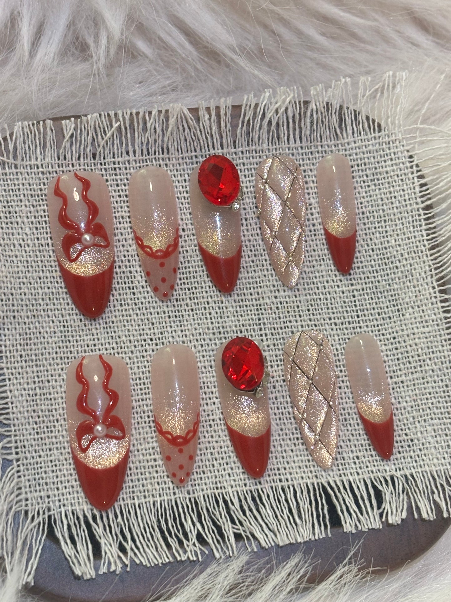 “Red Ribbon” Handmade Press-on nail