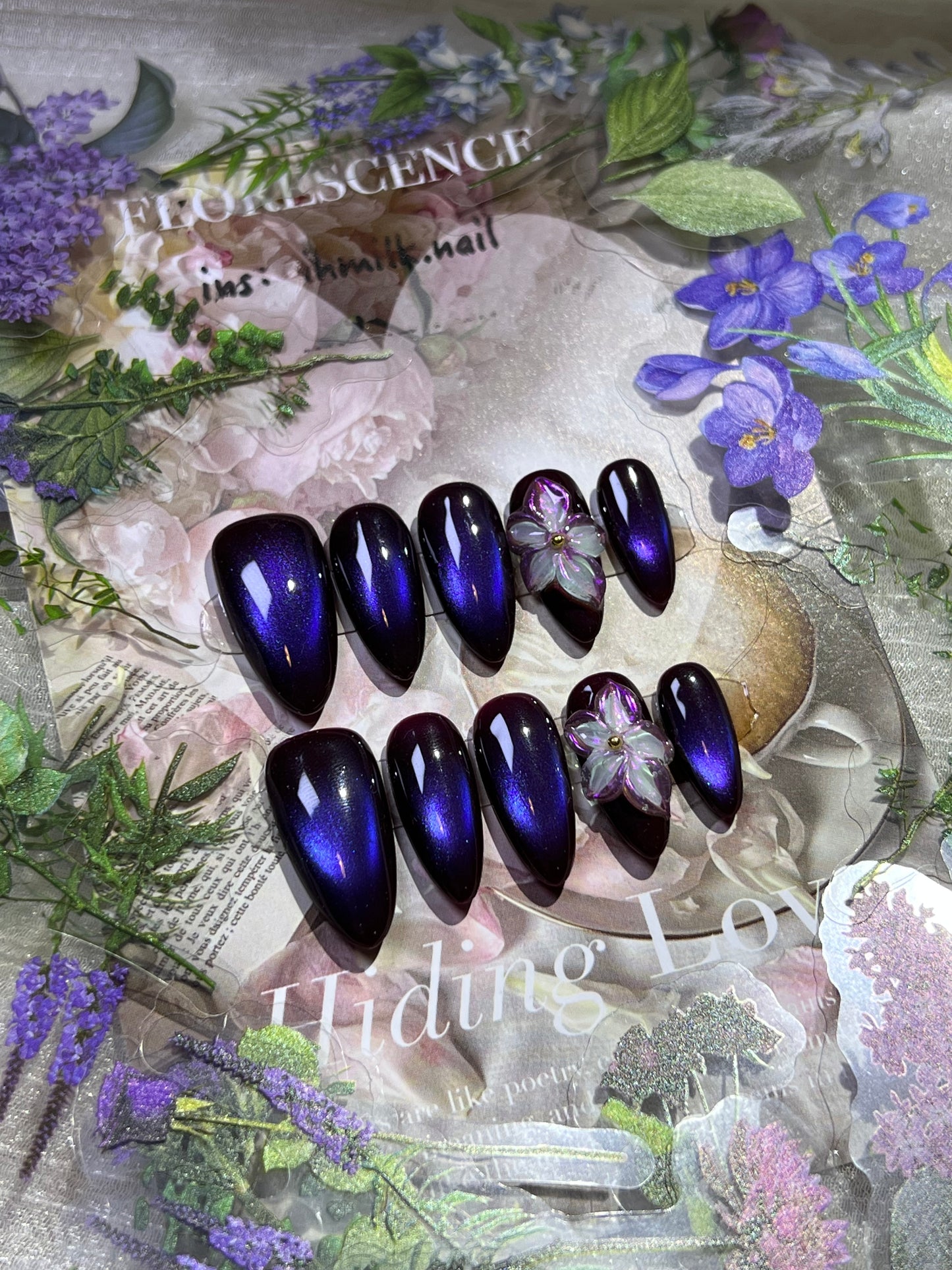 “Night Lotus” Handmade Press-on nail