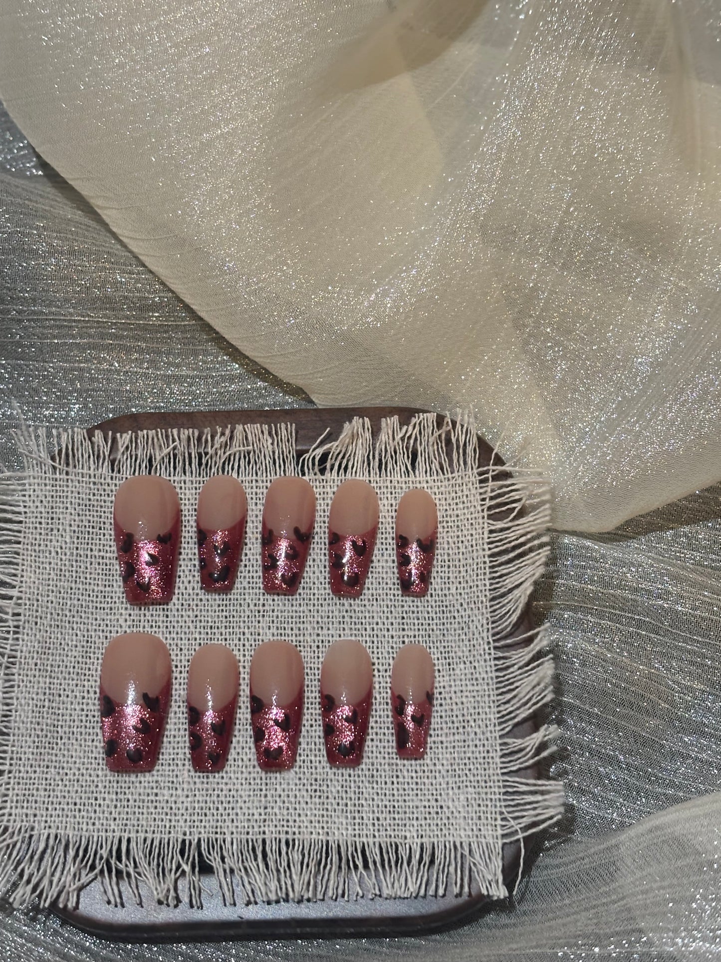 “Pink Leopard Glitter ” Handmade Press-on nail