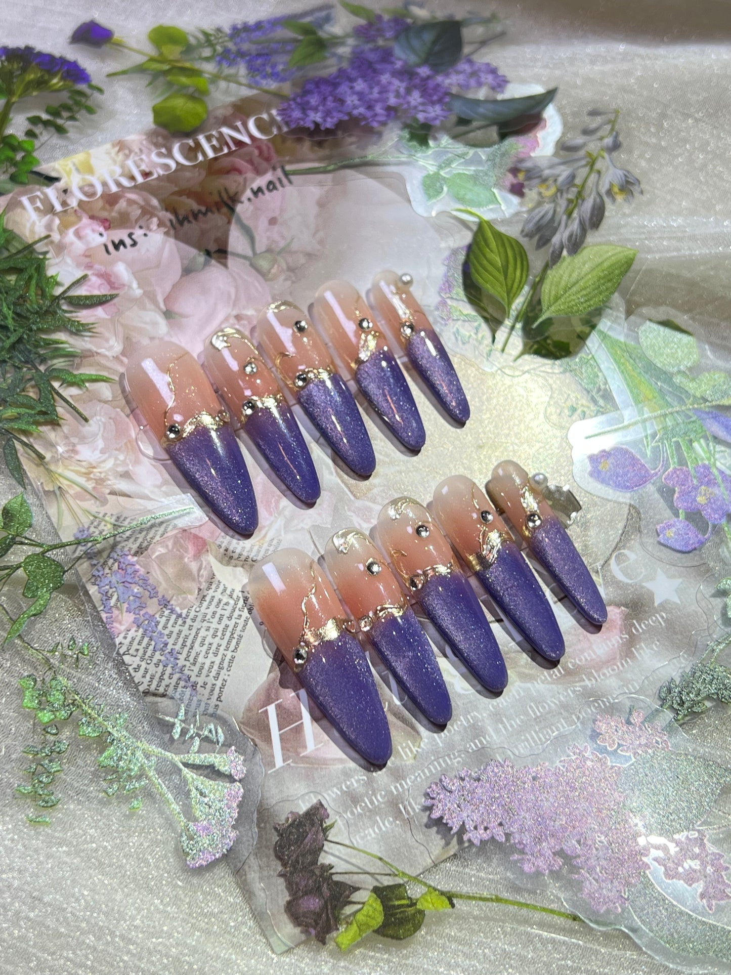 “Wisteria Sinensis” Handmade Press-on nail