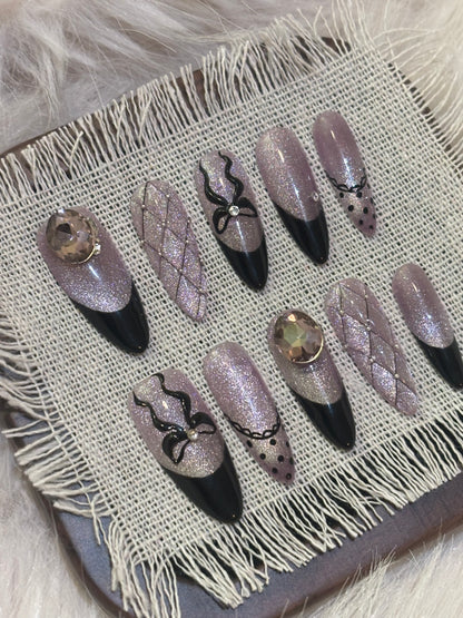 “Purple Ribbon” Handmade Press-on nail